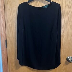 Lauren Ralph Lauren Women's 1X Black Long‎ Sleeve Round Neck Blouse Top